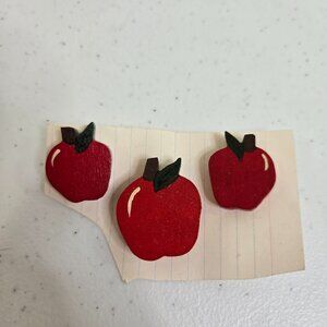 Lily Apple Brooch Earrings Set Wood Painted Teacher Set Stud Pin 90s Vintage